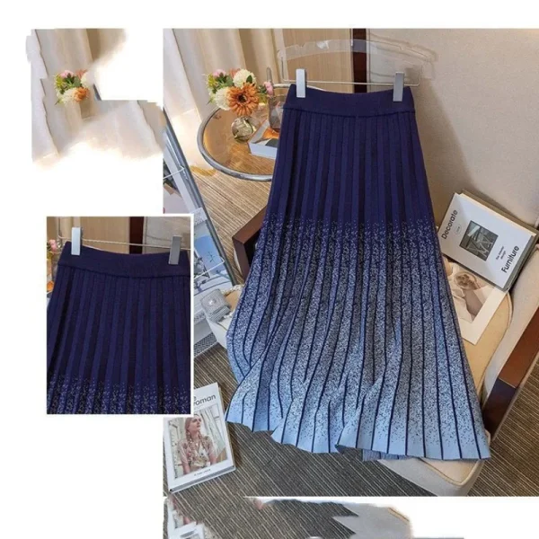 Moda coreana autunno/inverno donna elastico in vita pieghettato contrasto colore semplicità vita alta allentata gonna a trapezio di media lunghezza 3