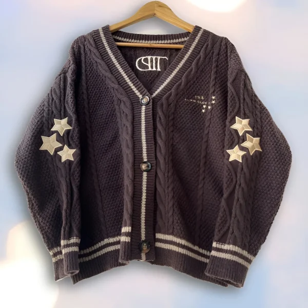 Cardigan invernale in cotone con vestibilità ampia ricamato a stella calda da donna maglione cardigan lavorato a maglia kaki moda autunno donna Y2k 2