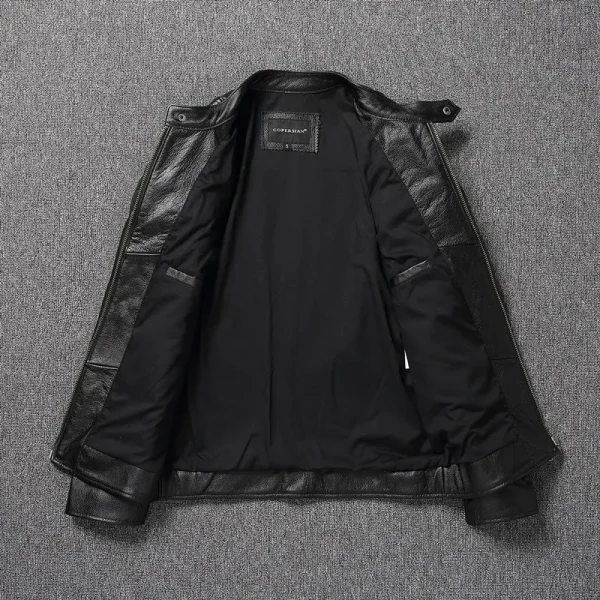 Nuova giacca da uomo in pelle PU con colletto alla coreana da motociclista, tinta unita alla moda, ampia, versatile, casual, a maniche lunghe 3