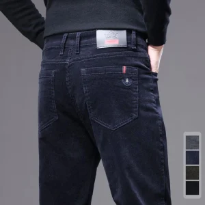 Abbigliamento di marca Autunno Inverno Tessuto di velluto a coste Pantaloni casual da uomo Spessi piccoli dritti Slim Cargo Work Pantaloni verdi grigi da uomo 1