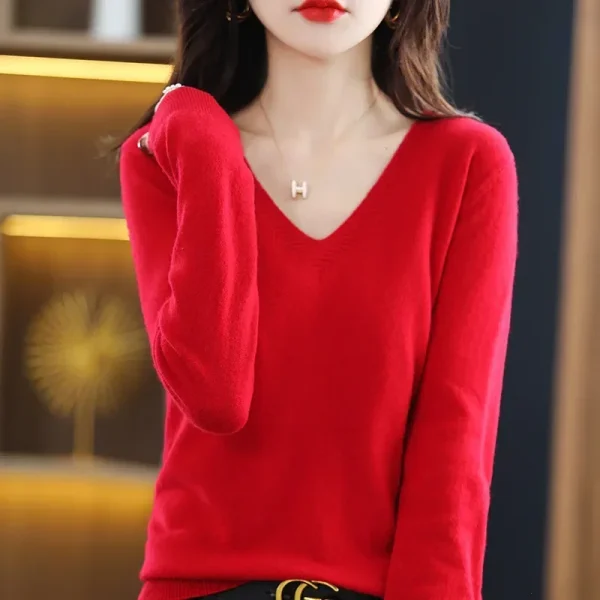 Autunno Inverno Donna Maglione 2025 Maglieria moda coreana Caldo manica lunga con scollo a V Pullover in maglia Slim Fit Camicia che tocca il fondo Maglione 5