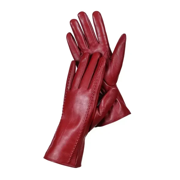 Guanti da donna in pelle di pecora di buona qualità, caldi invernali, più velluto, corti e sottili, touch screen, colore guida, guanti in pelle da donna 1