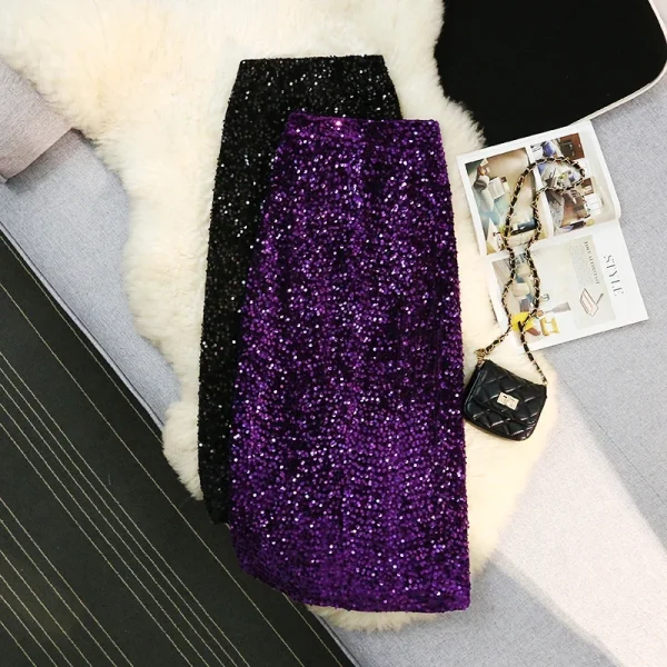Seoulish Autunno Inverno Velluto A Vita Alta Con Paillettes Wrap A-Line Gonne 2024 Nuovo Elegante Indietro Split Gonne a Matita Femminile 1