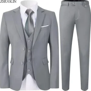 Abito elegante per uomo Matrimonio 3 pezzi 2 set Giacche Gilet Pantaloni Blazer Cappotti slim fit moda completa 2025 Costume classico formale 1