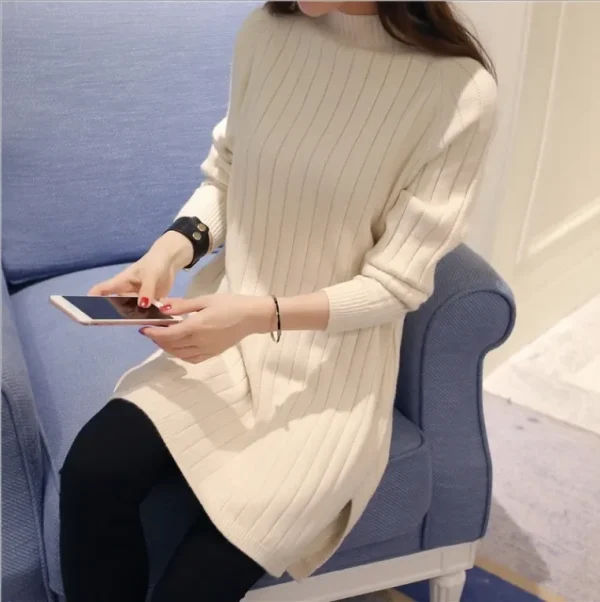 Abito maglione lavorato a maglia ampio da donna Autunno Inverno Moda collo mezzo alto manica lunga cappotto capispalla longuette a figura intera 2