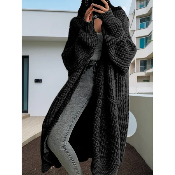 2025 Maglione da donna con tasche Cardigan Giacca lavorata a maglia Autunno all'uncinetto Cappotto lungo lungo invernale maxi caldo 4