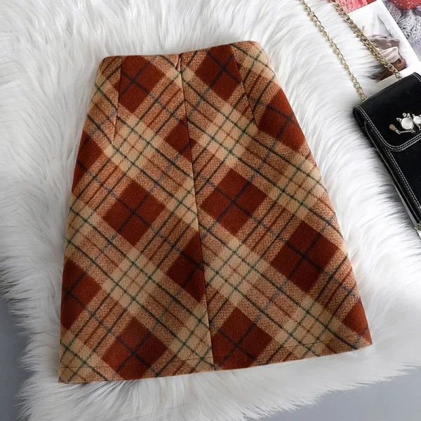 Gonne corte di lana scozzesi Donna Autunno Inverno Nuova cerniera Vita alta Temperamento Minigonna Donna Retro Addensare Gonne a quadri 3