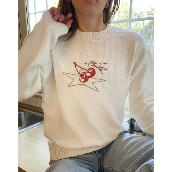 Maglione lavorato a maglia Casual a maniche lunghe con motivo a ciliegia invernale da donna O collo moda coreana Y2K Pullover con personalità allentata in stile pigro 2