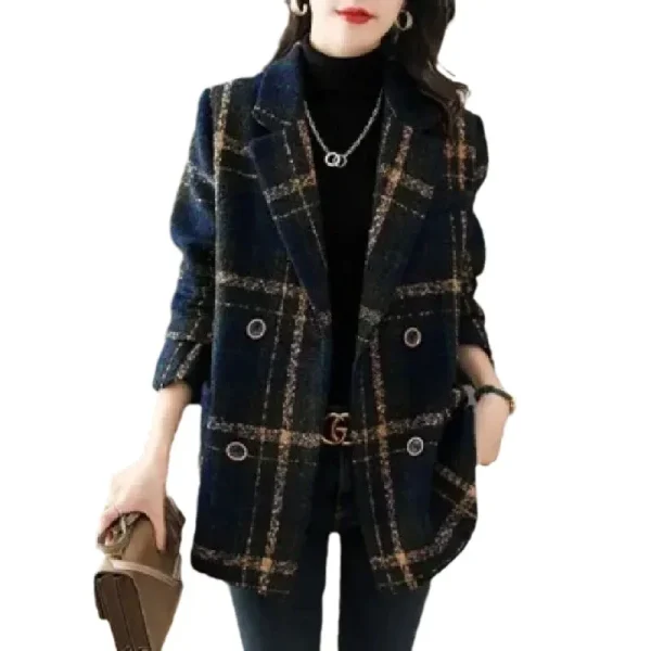 Cappotto di lana impiombato scozzese alla moda da donna taglie forti Stile coreano Dimagrante Retro Inverno Nuovo arrivo Capispalla alla moda 5