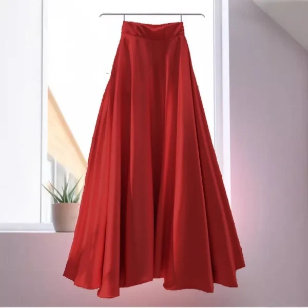 OCEANLOVE Gonne in raso Donna A-line Primavera Estate Solido stile francese Elegante Faldas Mujer Gonna lunga dolce a vita alta vintage 3