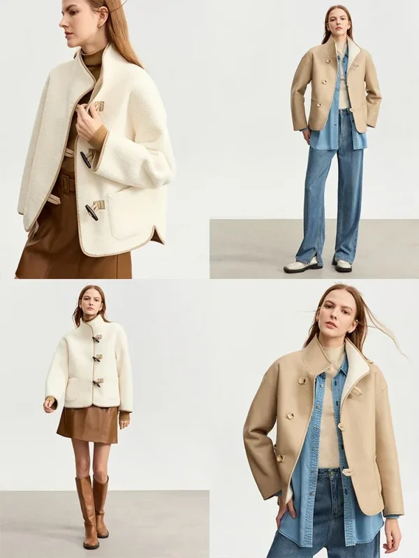 AMII Giacca di pelliccia stile cinese da donna 2025 Moda invernale in pelle PU Colletto alla coreana Contrasto Capispalla double face Top 12344213 5
