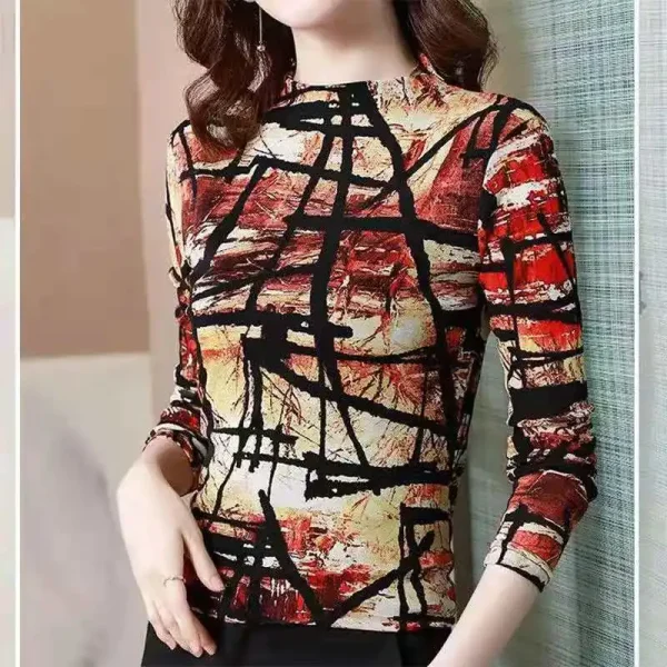 Autunno e inverno Pullover da donna girocollo Patchwork stampa sottile sottofondo moda Casual elegante pendolare manica lunga top 5