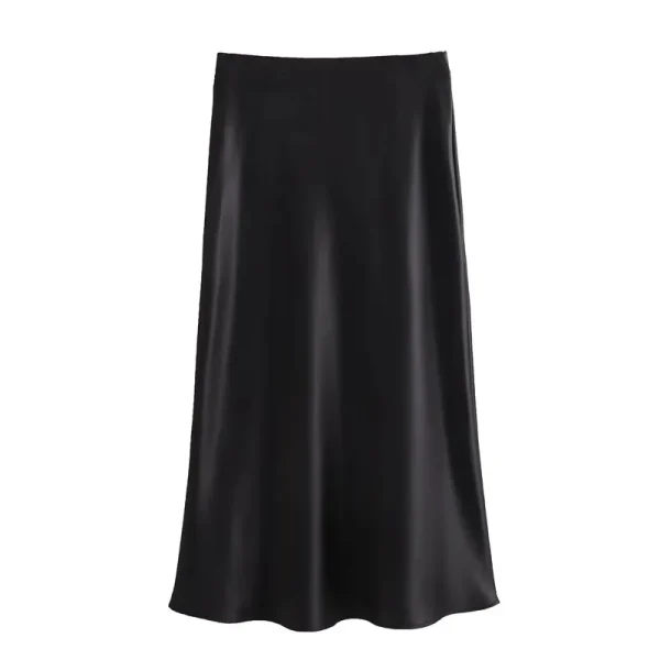 MUJER Donna 2025 Gonna in raso Donna Gonne lunghe a vita alta per le donne Estate Gonna longuette nera Donna Ufficio Gonne da donna eleganti 4