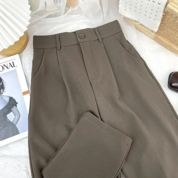 Autunno Primavera Abito nero Pantaloni Haren Moda donna Pantaloni casual elastici a vita alta Donna Pantaloni da ufficio solidi stile coreano 2025 3