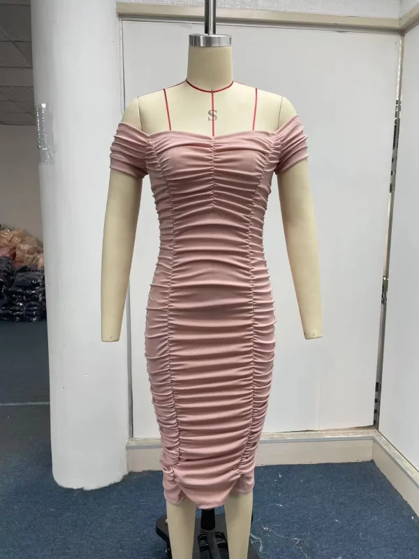 Gonna lunga tinta unita in stile europeo e americano, temperamento elegante, abito estivo da donna, abito plissettato con una spalla 3