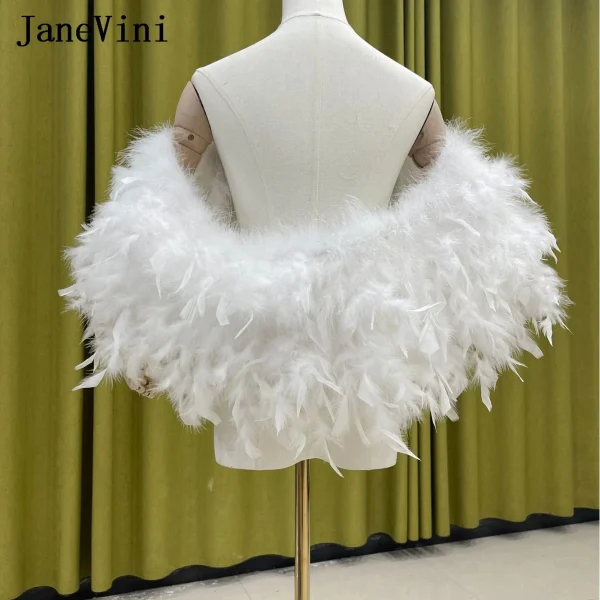 JaneVini Bianco Vere Piume di struzzo Scialle da sposa Donna Matrimonio Bolero Mariée Pelliccia invernale Mantelle da sposa Avvolge Coprispalle Coprispalle 3