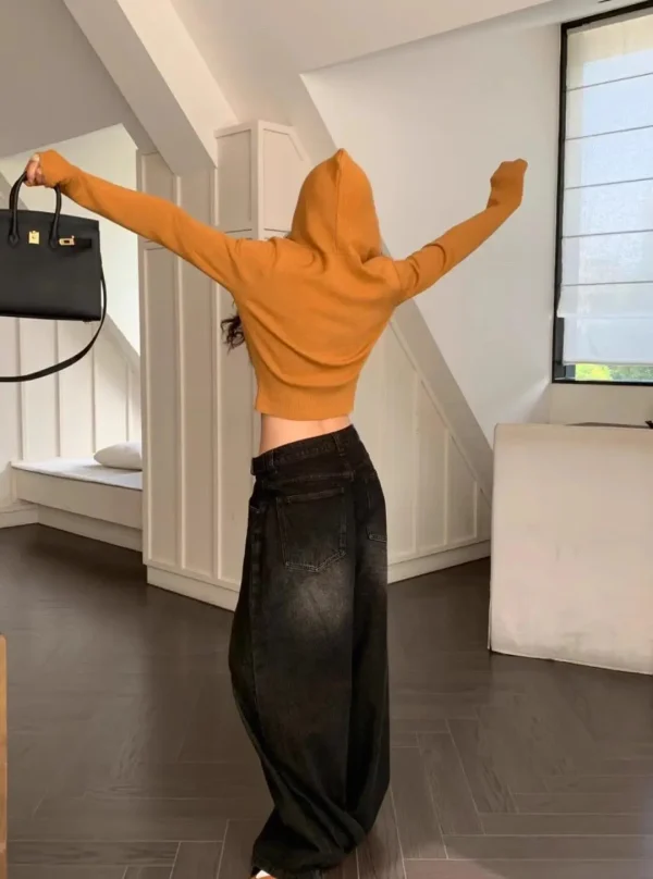 Felpe con cappuccio da donna sexy con scollo a V T-shirt lavorate a maglia 2025 Casual Autunno Slim Crop Top camicetta lavorata a maglia Top camicetta a maniche lunghe Pullover 6