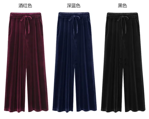 Pantaloni a gamba larga in velluto dorato pantaloni dritti autunnali e invernali a vita alta femminili pantaloni casual larghi pantaloni di velluto sottile 2