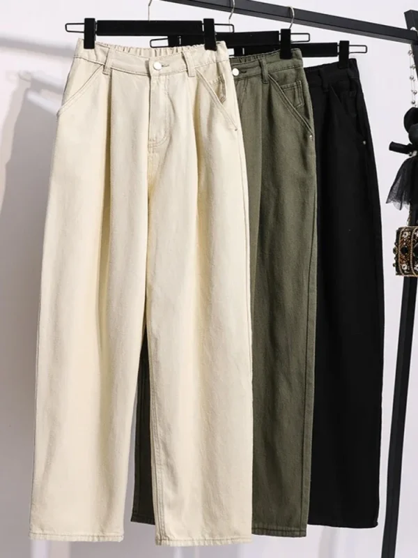 Pantaloni a gamba larga in puro cotone vintage autunno inverno 2025 Pantaloni da donna taglie forti Pantaloni a vita alta casual dritti a figura intera 2
