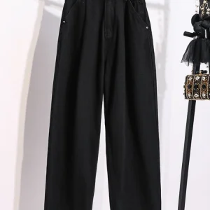 Pantaloni a gamba larga in puro cotone vintage autunno inverno 2025 Pantaloni da donna taglie forti Pantaloni a vita alta casual dritti a figura intera 1
