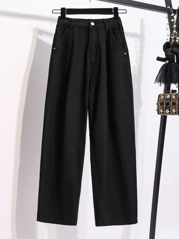 Pantaloni a gamba larga in puro cotone vintage autunno inverno 2025 Pantaloni da donna taglie forti Pantaloni a vita alta casual dritti a figura intera 1