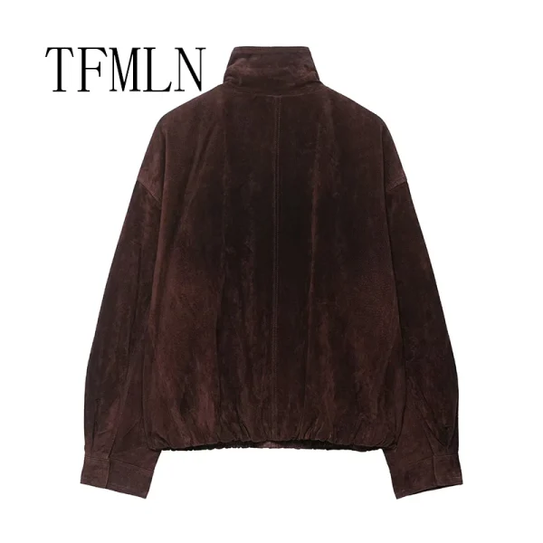 TFMLN Nuovo Autunno Inverno Giacca Allentata da Donna Manica Lunga Ritagliata Cerniera Giubbotti Moda Cappotti Caldi Capispalla Casual ﻿ 3