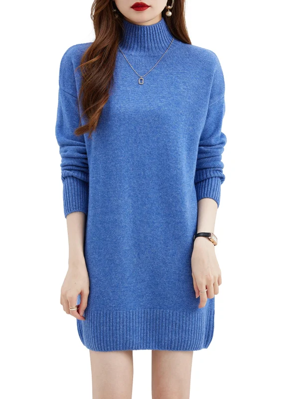 Maglione a collo alto Pullover da donna 100% lana merino Abito maglione lungo Autunno Inverno Caldo maglione lavorato a maglia a maniche lunghe Abiti femminili 6