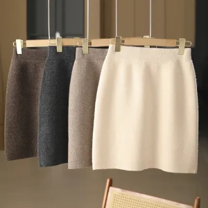 Nuove donne chic autunno inverno caldo morbido abito in cashmere di lusso 100% minigonna in lana merino stile preppy gonna lavorata a maglia in cashmere 1