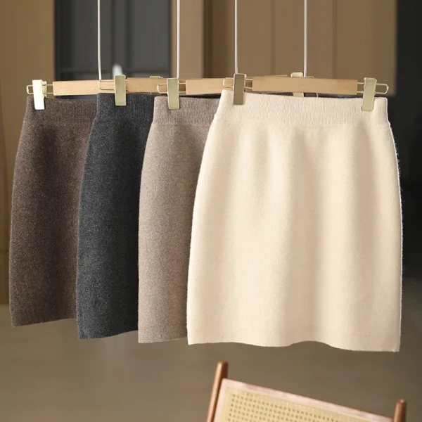 Nuove donne chic autunno inverno caldo morbido abito in cashmere di lusso 100% minigonna in lana merino stile preppy gonna lavorata a maglia in cashmere 1