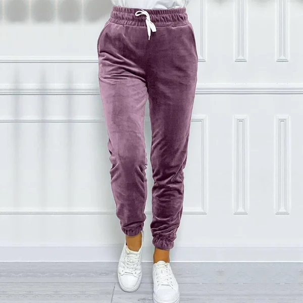 Pantaloni jogger in velluto con coulisse solido, pantaloni comodi e versatili per l'autunno e l'inverno, abbigliamento da donna 5