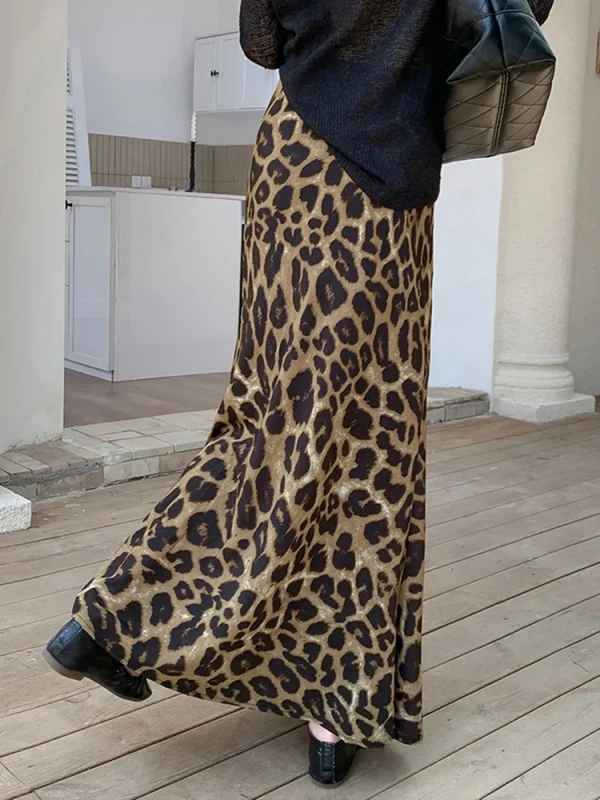 Zoki Gonne lunghe leopardate sottili sexy Donna Vita alta Retro Streetwear Gonna Y2K Autunno Casual Harajuku Gonna lunga vintage americana 3