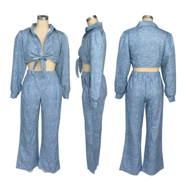 Set coordinati streetwear vestibilità ampia Completi da donna Set da due pezzi Camicia con lacci per club party Top e pantaloni a gamba larga Set elegante 3