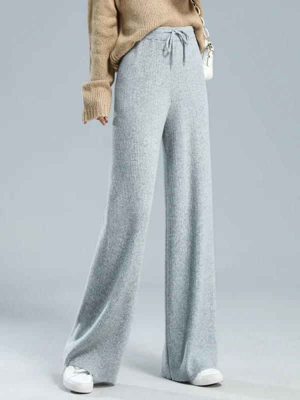 100% lana lavorata a maglia costole pesanti pantaloni larghi a gamba larga lunghezza del pavimento pantaloni All-match lana morbida donna autunno inverno pantaloni Casual #15 3