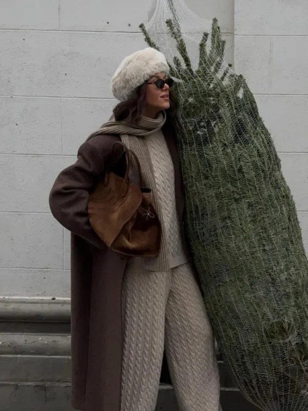 Cappotto casual in lana tinta unita con spalline Cappotto elegante da donna monopetto con risvolto a maniche lunghe 2025 Capispalla autunnale da donna per pendolari 1
