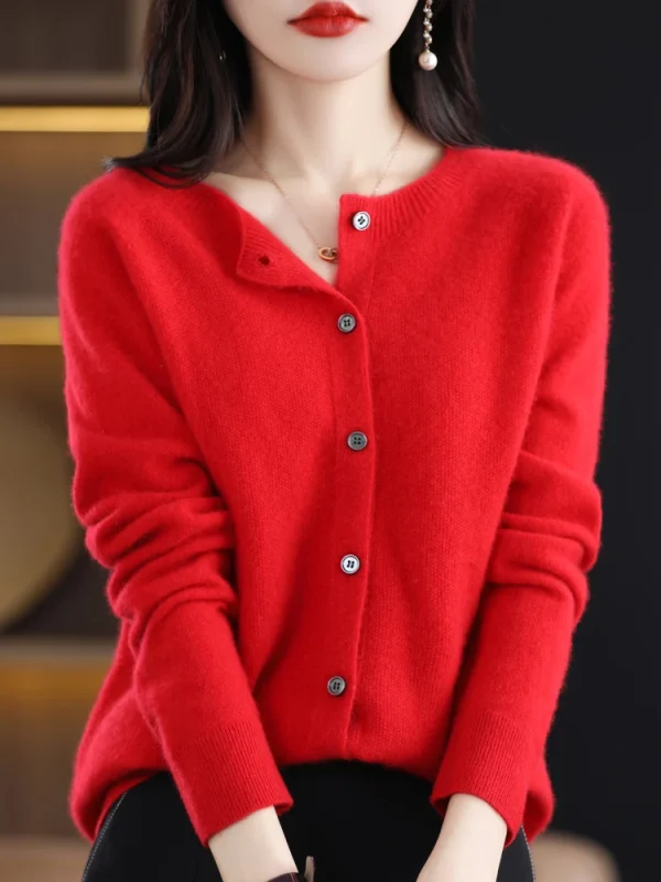 Nuova Moda Primavera 100% Lana Merino Delle Donne O-Collo Cardigan Maglione di Cachemire 2024 Abbigliamento Femminile Grace Maglieria Coreano Magliette E Camicette 2
