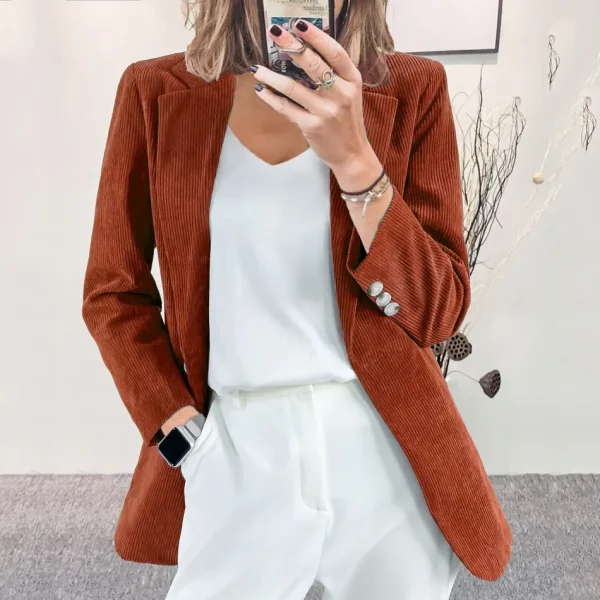 Nuova giacca di velluto a coste cardigan casual in tinta unita slim fit con temperamento transfrontaliero europeo e americano per donna 2
