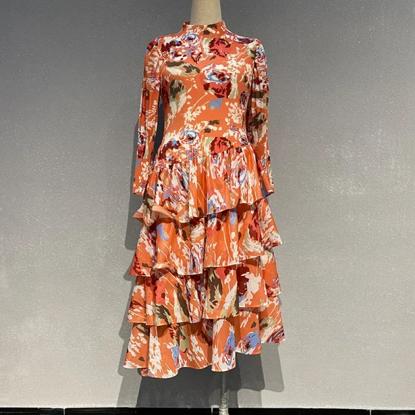 2024 primavera abito longuette plissettato nuovo stile straniero stampa gonna a bolle Vintage vita arricciata floreale abiti Slim abbigliamento donna 5