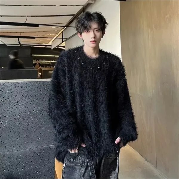 Maglione lavorato a maglia in peluche retrò per uomo donna in autunno inverno nuovo maglione appiccicoso morbido stile pigro allentato casual elegante 4
