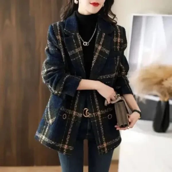 Cappotto di lana impiombato scozzese alla moda da donna taglie forti Stile coreano Dimagrante Retro Inverno Nuovo arrivo Capispalla alla moda 2