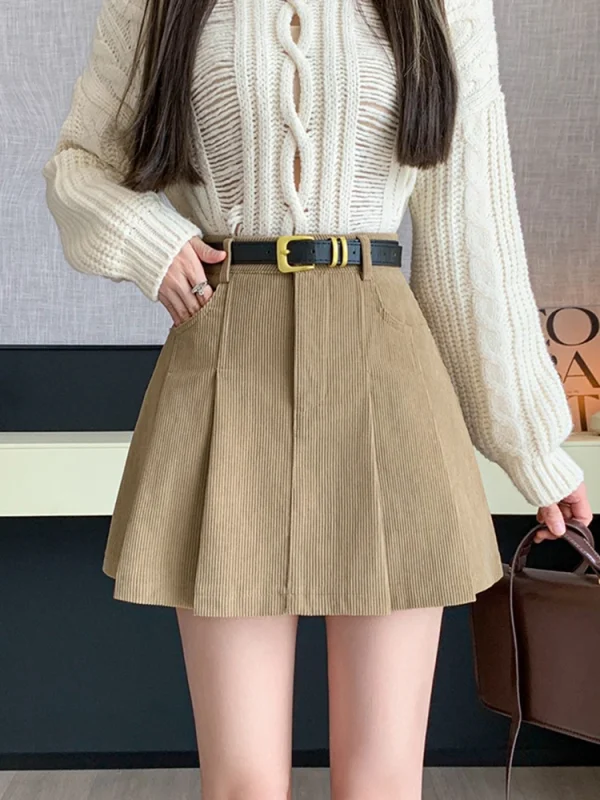 2024 Autunno e Inverno Mini Gonna a pieghe Moda donna Streetwear A-line Skater Kawaii Gonne con cintura Ragazza della scuola coreana Saia 1