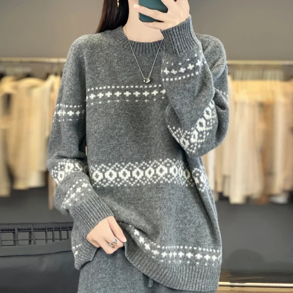 100% lana 2025 maglione lavorato a maglia da donna o-collo manica lunga caldo allentato maglioni oversize femminile inverno casual elegante vestiti da donna 5