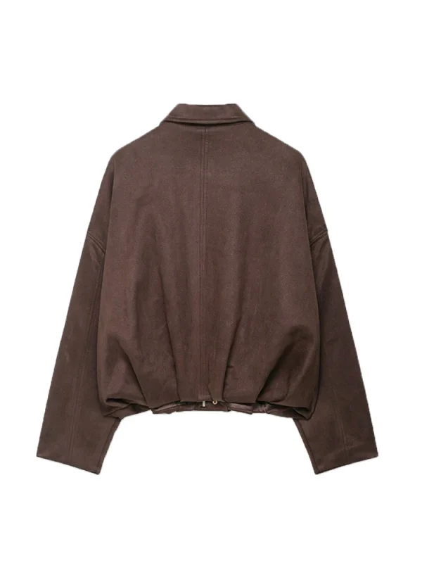 Giacca bomber oversize da donna in finta pelle scamosciata a maniche lunghe, capispalla chic e larghi, top alla moda femminile per la primavera, l'autunno, l'inverno 3
