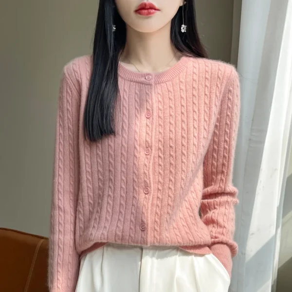 Autunno Inverno O-Collo Donna 100% maglione di lana merino Nuovo cardigan lavorato a maglia a trecce casual Top donna maglione di cashmere 2