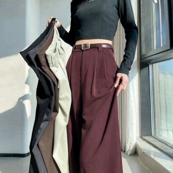 2025 Pantaloni a gamba larga da donna allentati della nuova primavera estate Pantaloni casual dritti eleganti femminili a vita alta rossi 1