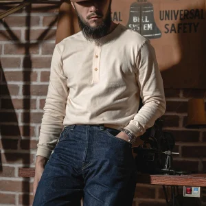 Bronson 350g Heavyweight L/S Henley Shirt T-shirt vintage con base semplice da uomo 1