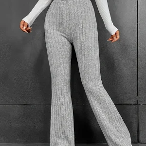 Nuovi pantaloni a vita alta leggermente svasati in tinta unita alla moda e casual autunnali e invernali da donna, dimagranti e dimagranti 1