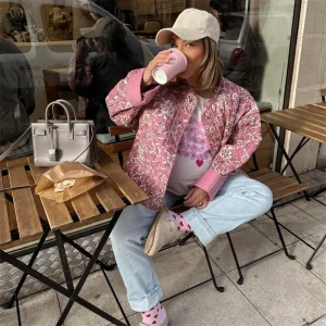 Giacca da donna in cotone stampato allentato e dimagrante a maniche lunghe alla moda e versatile in stile europeo e americano 2024 1