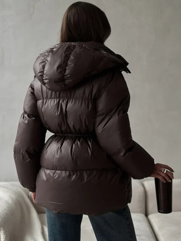 Tossy Leisure Cappotto Parker corto con cappuccio da donna con coulisse in vita caldo solido tasca con cerniera invernale maniche lunghe 2025 Cappotto Parker 3