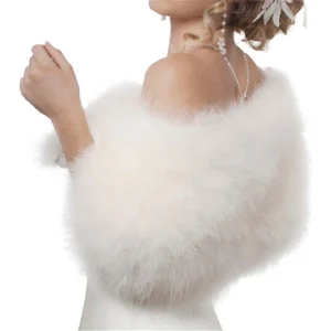 Lussuoso struzzo bianco piuma avvolgente giacca di pelliccia da sposa matrimonio coprispalle cappotto sposa inverno festa di nozze pelliccia bolero donna chaqueta 1