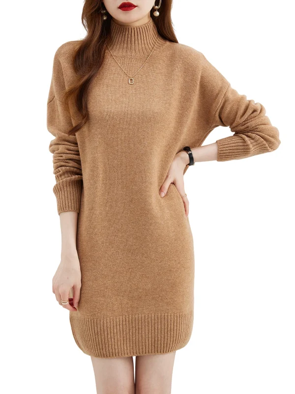Maglione a collo alto Pullover da donna 100% lana merino Abito maglione lungo Autunno Inverno Caldo maglione lavorato a maglia a maniche lunghe Abiti femminili 4